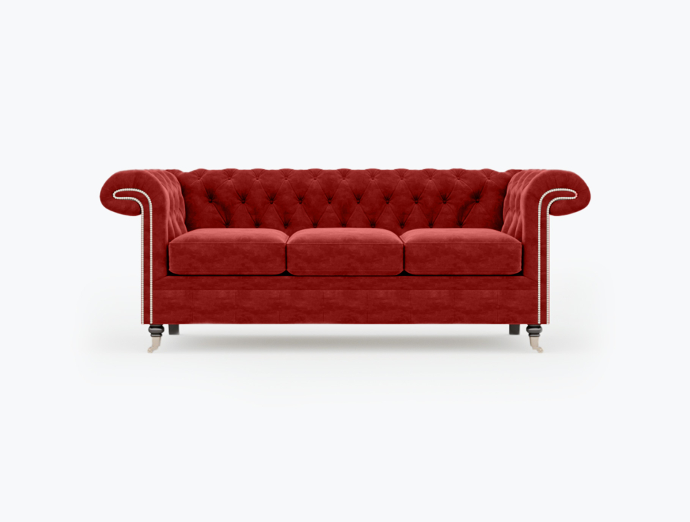 Nottingham Sofa-4 Seater-Velvet-Maroon